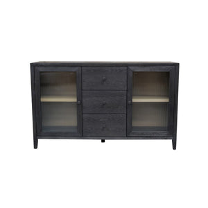 Alpine Furniture Oscar Sideboard — Bold Black Fluted Glass Cabinets, Natural Shelves, Smooth Drawers, Fully Assembled 4768-06