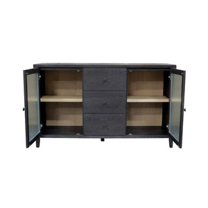 Alpine Furniture Oscar Sideboard — Bold Black Fluted Glass Cabinets, Natural Shelves, Smooth Drawers, Fully Assembled 4768-06