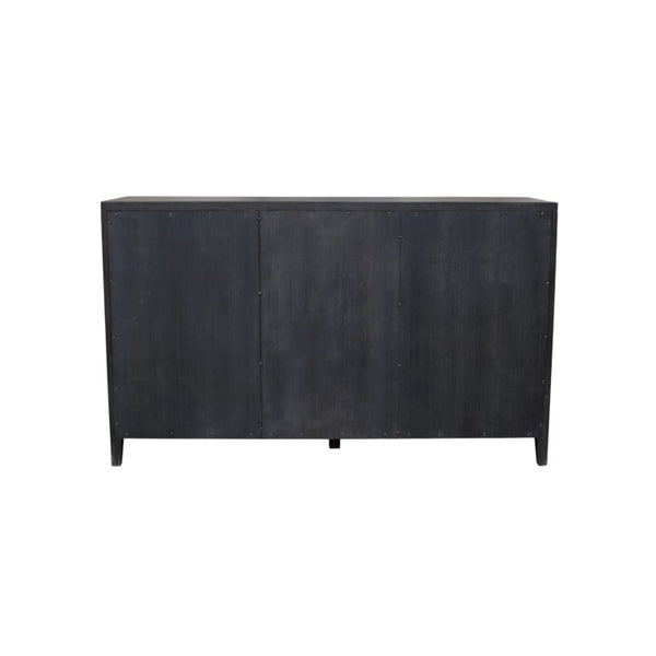 Alpine Furniture Oscar Sideboard — Bold Black Fluted Glass Cabinets, Natural Shelves, Smooth Drawers, Fully Assembled 4768-06