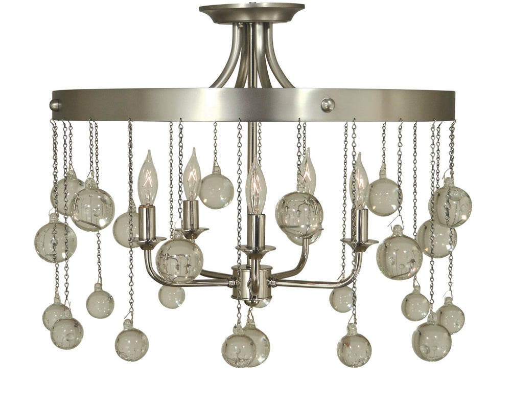 Framburg 5-light Elegant Falling Stars Semiflush Ceiling Fixture With Stunning Glass Balls, Made In Usa Satin Pewter With Polished Nickel Metal 4768 Sp/Pn