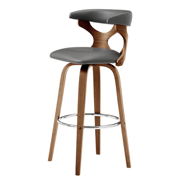 Homeroots 26" Gray And Brown Faux Leather Swivel Counter Height Bar Chair   476801