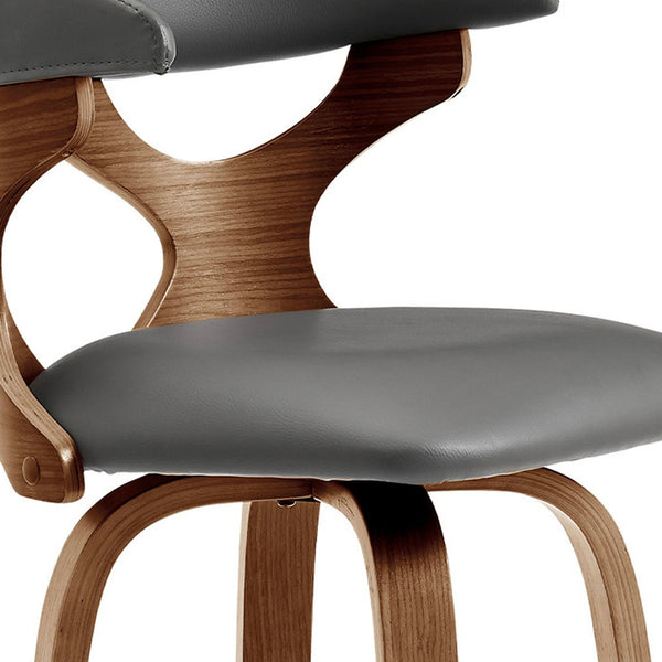 Homeroots 30" Gray And Brown Faux Leather Bar Height Swivel Bar Chair   476802