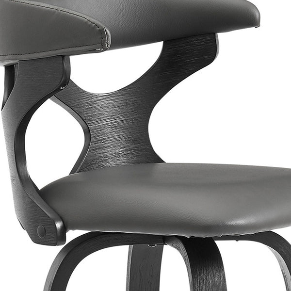 Homeroots 30" Gray And Black Faux Leather And Iron Swivel Bar Height Bar Chair   476806