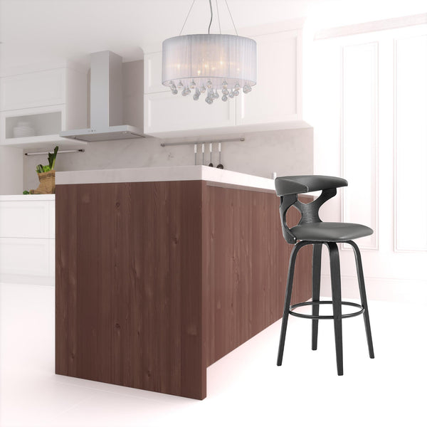 Homeroots 30" Gray And Black Faux Leather And Iron Swivel Bar Height Bar Chair   476806