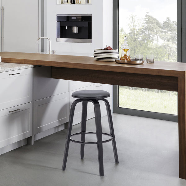 Homeroots 25" Gray And Black Solid Wood Swivel Backless Counter Height Bar Chair   476807