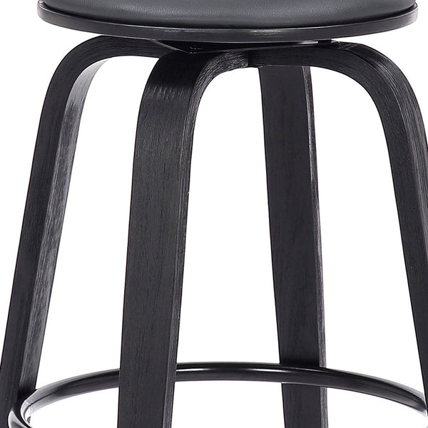 Homeroots 25" Gray And Black Solid Wood Swivel Backless Counter Height Bar Chair   476807