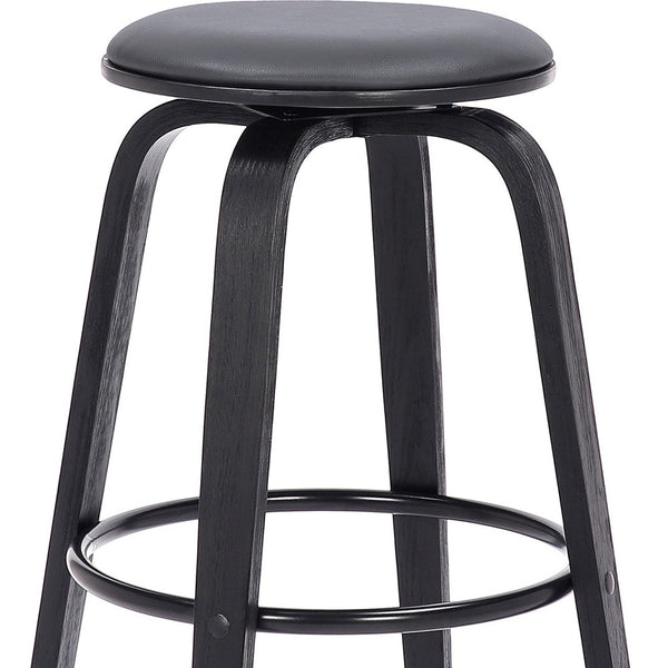 Homeroots 25" Gray And Black Solid Wood Swivel Backless Counter Height Bar Chair   476807