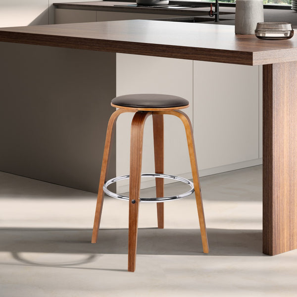 HomeRoots 25" Brown Iron Swivel Backless Bar Chair – Modern, Comfortable Seating for Kitchen or Home Bars 476808