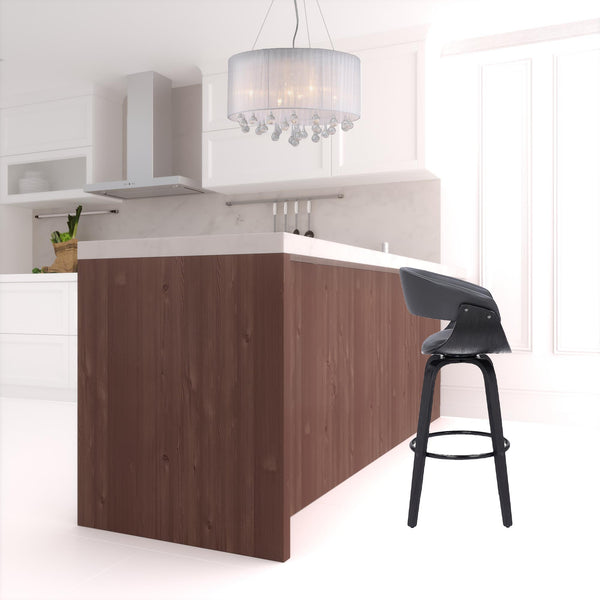 Homeroots 27" Gray And Black Faux Leather And Solid Wood Swivel Low Back Counter Height Bar Chair   476809