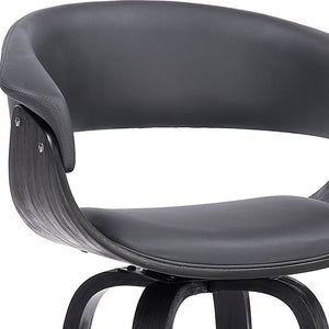 Homeroots 27" Gray And Black Faux Leather And Solid Wood Swivel Low Back Counter Height Bar Chair   476809