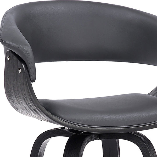 Homeroots 27" Gray And Black Faux Leather And Solid Wood Swivel Low Back Counter Height Bar Chair   476809