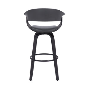 Homeroots 31" Gray And Black Faux Leather And Solid Wood Swivel Low Back Bar Height Bar Chair   476810