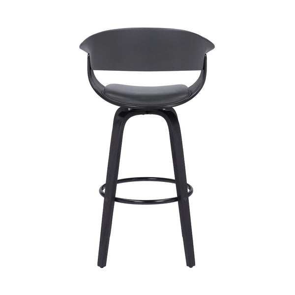 Homeroots 31" Gray And Black Faux Leather And Solid Wood Swivel Low Back Bar Height Bar Chair   476810