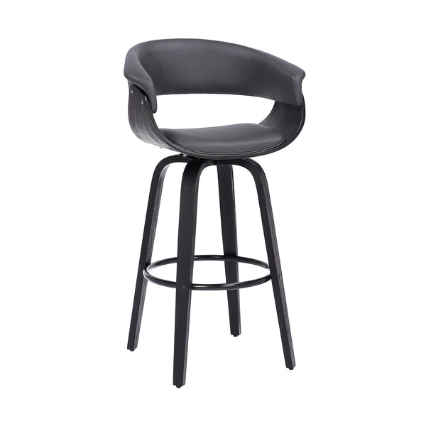 Homeroots 31" Gray And Black Faux Leather And Solid Wood Swivel Low Back Bar Height Bar Chair   476810