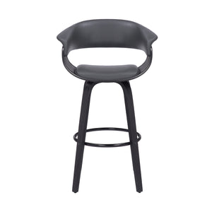 Homeroots 31" Gray And Black Faux Leather And Solid Wood Swivel Low Back Bar Height Bar Chair   476810