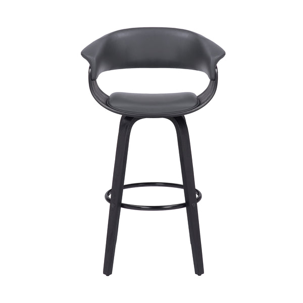 Homeroots 31" Gray And Black Faux Leather And Solid Wood Swivel Low Back Bar Height Bar Chair   476810