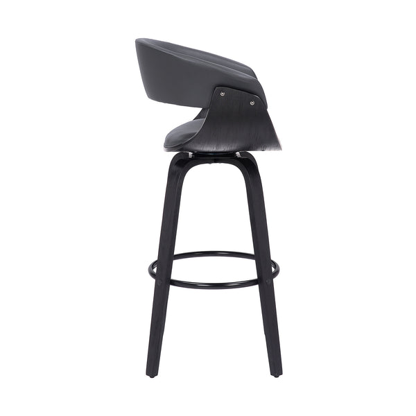 Homeroots 31" Gray And Black Faux Leather And Solid Wood Swivel Low Back Bar Height Bar Chair   476810