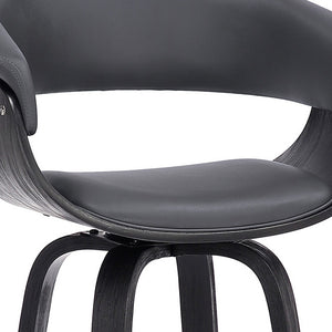Homeroots 31" Gray And Black Faux Leather And Solid Wood Swivel Low Back Bar Height Bar Chair   476810