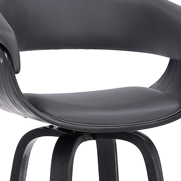 Homeroots 31" Gray And Black Faux Leather And Solid Wood Swivel Low Back Bar Height Bar Chair   476810