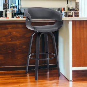 Homeroots 31" Gray And Black Faux Leather And Solid Wood Swivel Low Back Bar Height Bar Chair   476810