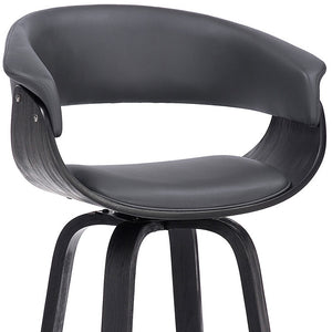 Homeroots 31" Gray And Black Faux Leather And Solid Wood Swivel Low Back Bar Height Bar Chair   476810