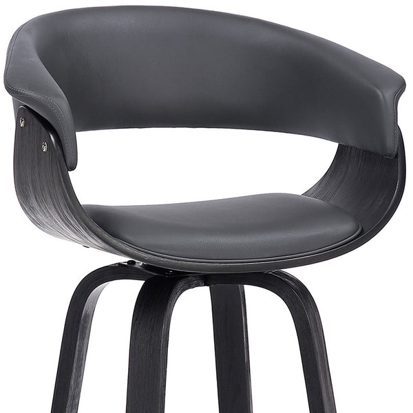 Homeroots 31" Gray And Black Faux Leather And Solid Wood Swivel Low Back Bar Height Bar Chair   476810