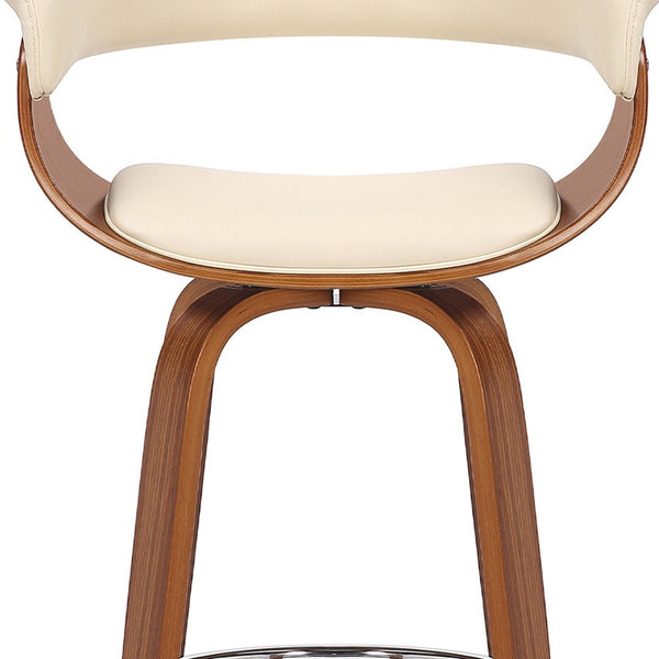 Homeroots 27" Cream And Brown Solid Wood Swivel Low Back Counter Height Bar Chair   476811