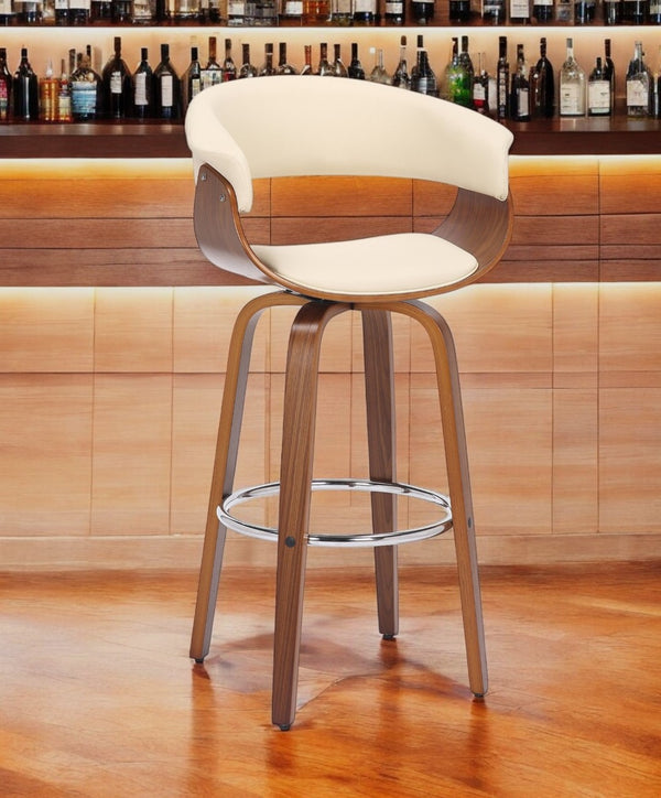 HomeRoots 27" Cream and Brown Faux Leather Swivel Bar Chair - Stylish Low Back Design for Modern Comfort 476811