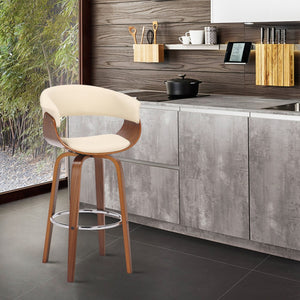 HomeRoots 27" Cream and Brown Faux Leather Swivel Bar Chair - Stylish Low Back Design for Modern Comfort 476811