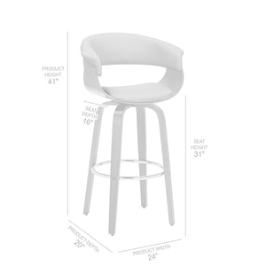 Homeroots 31" Cream And Brown Faux Leather And Solid Wood Swivel Low Back Bar Height Bar Chair   476812