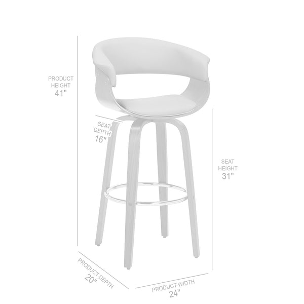 Homeroots 31" Cream And Brown Faux Leather And Solid Wood Swivel Low Back Bar Height Bar Chair   476812