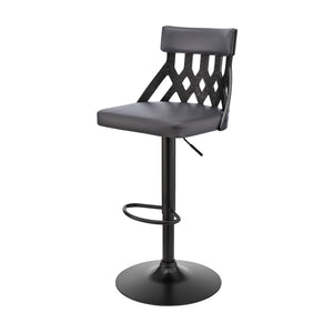 Homeroots 25" Gray And Black Iron Swivel Adjustable Height Bar Chair   476815