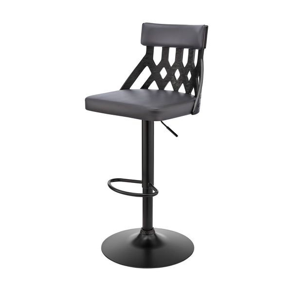 Homeroots 25" Gray And Black Iron Swivel Adjustable Height Bar Chair   476815