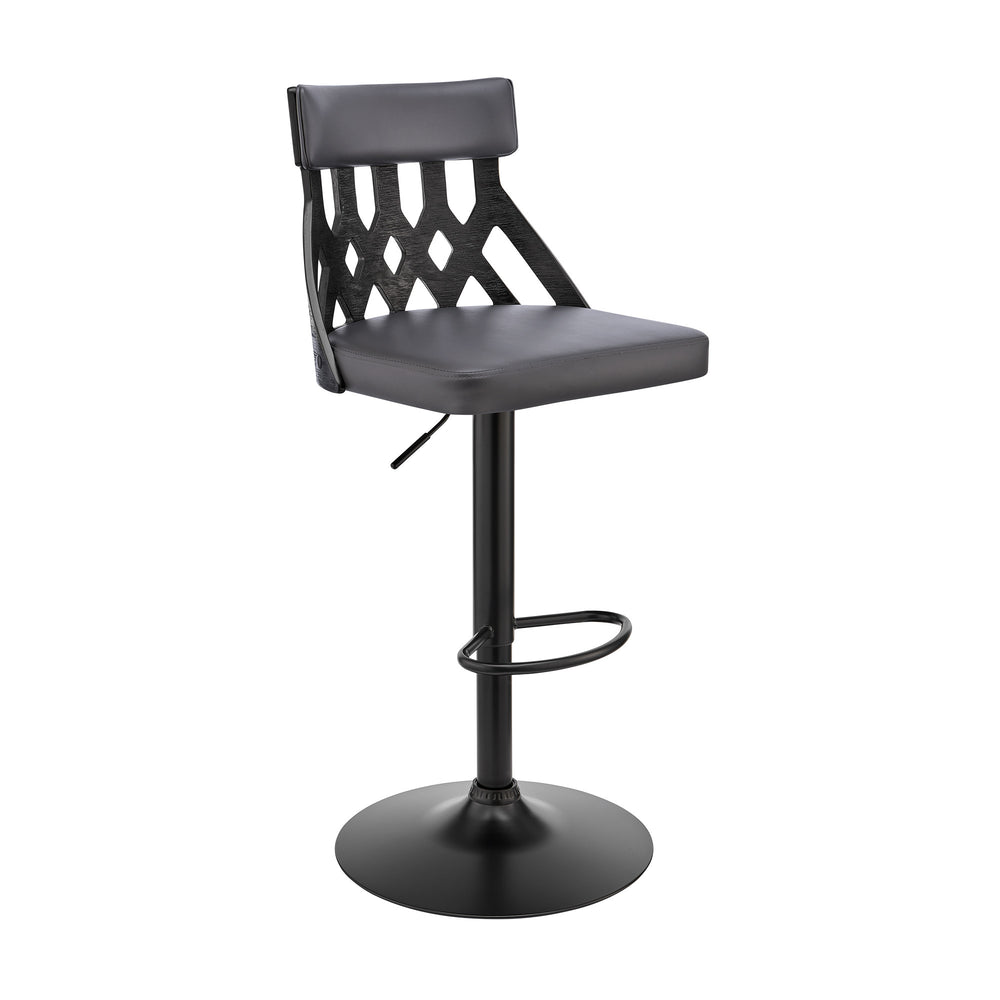 Homeroots 25" Gray And Black Iron Swivel Adjustable Height Bar Chair   476815