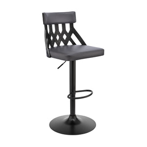 Homeroots 25" Gray And Black Iron Swivel Adjustable Height Bar Chair   476815
