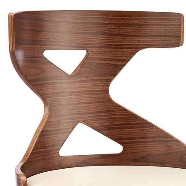 Homeroots 26" Cream And Brown Faux Leather And Solid + Manufactured Wood Swivel Counter Height Bar Chair   476816