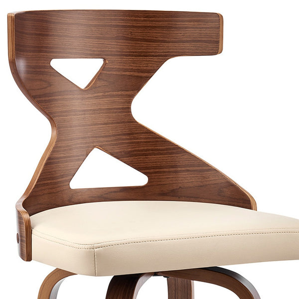 Homeroots 26" Cream And Brown Faux Leather And Solid + Manufactured Wood Swivel Counter Height Bar Chair   476816