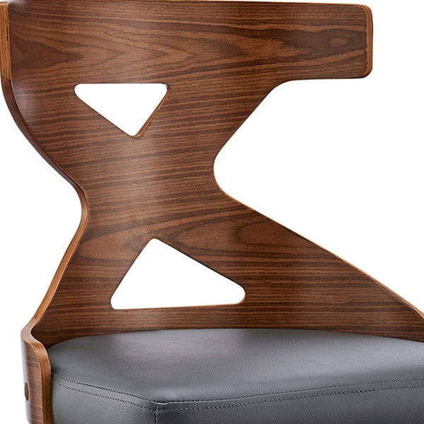 Homeroots 26" Gray And Brown Faux Leather And Solid And Manufactured Wood Counter Height Swivel Bar Chair   476818