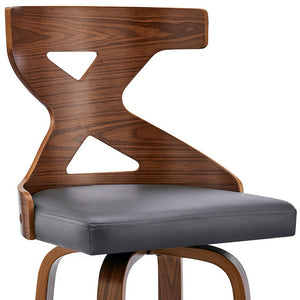 Homeroots 26" Gray And Brown Faux Leather And Solid And Manufactured Wood Counter Height Swivel Bar Chair   476818