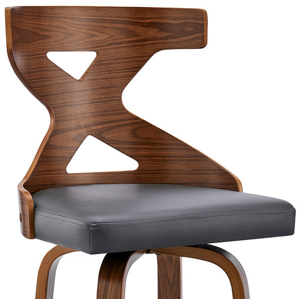 Homeroots 26" Gray And Brown Faux Leather And Solid And Manufactured Wood Counter Height Swivel Bar Chair   476818