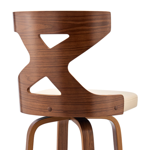 Homeroots 30" Cream And Brown Solid + Manufactured Wood Swivel Bar Height Bar Chair   476819