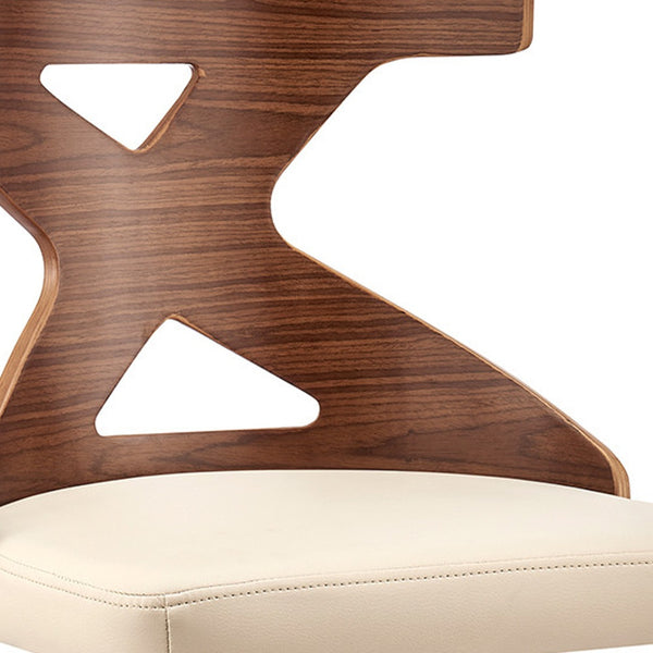 Homeroots 30" Cream And Brown Solid + Manufactured Wood Swivel Bar Height Bar Chair   476819