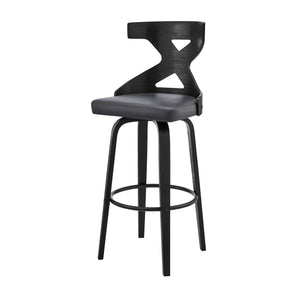 Homeroots 30" Gray And Black Faux Leather And Iron Swivel Bar Height Bar Chair   476820