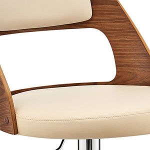 Homeroots 25" Cream And Silver Iron Swivel Adjustable Height Bar Chair   476822