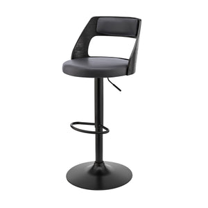 Homeroots 25" Gray And Black Iron Swivel Adjustable Height Bar Chair   476823