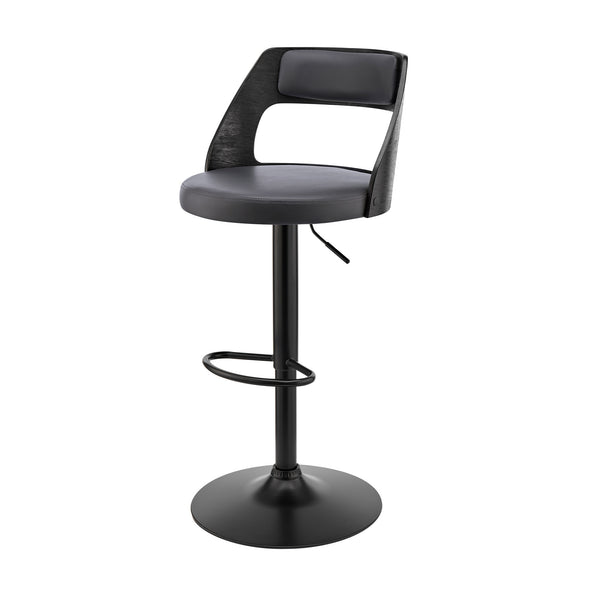 Homeroots 25" Gray And Black Iron Swivel Adjustable Height Bar Chair   476823