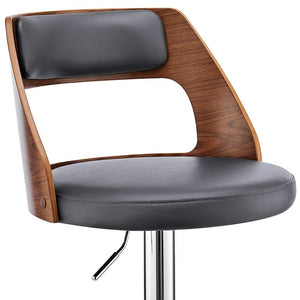 Homeroots 25" Gray And Silver Iron Swivel Adjustable Height Bar Chair   476824