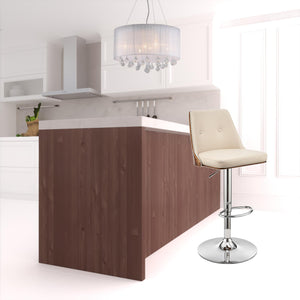 Homeroots 25" Cream And Silver Faux Leather And Iron Swivel Adjustable Height Bar Chair   476825