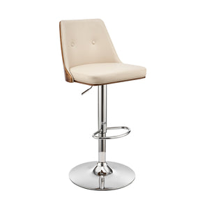 Homeroots 25" Cream And Silver Faux Leather And Iron Swivel Adjustable Height Bar Chair   476825