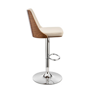 Homeroots 25" Cream And Silver Faux Leather And Iron Swivel Adjustable Height Bar Chair   476825